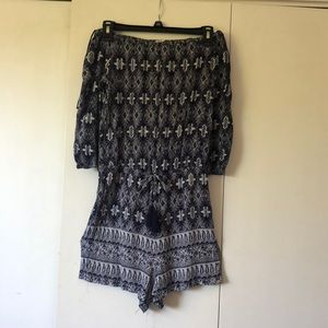 Blue and White Long Sleeve Romper